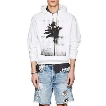 Palm-Tree-Print Cotton Fleece Hoodie