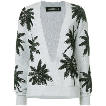 sequined palm intarsia cardigan