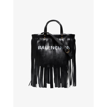 Black Fringed Logo Leather Tote