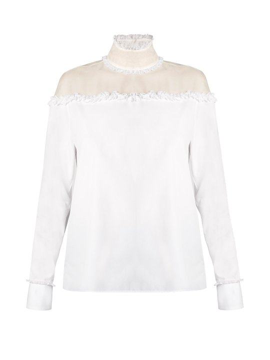 Ruffled sheer-panel cotton top Ruffled sheer-panel cotton top展示图