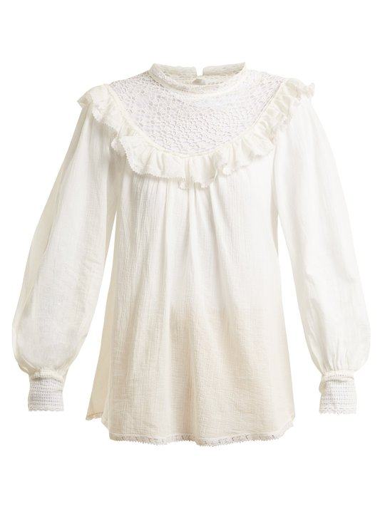 Melody crochet-detailed cotton shirt展示图