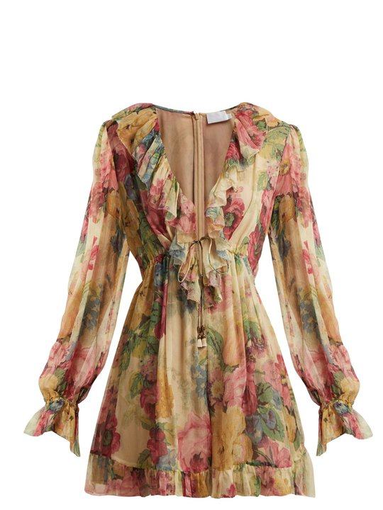 Melody Floating floral-print silk playsuit展示图