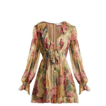 Melody Floating floral-print silk playsuit