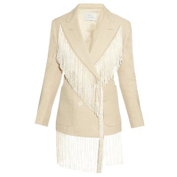 Fringed double-breasted linen blazer
