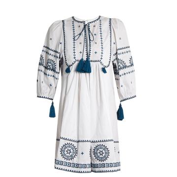 Tie-front embroidered-cotton dress