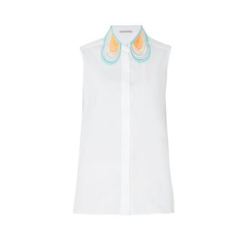 Lace-collar sleeveless cotton shirt