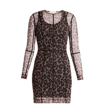 Leopard-print mesh dress