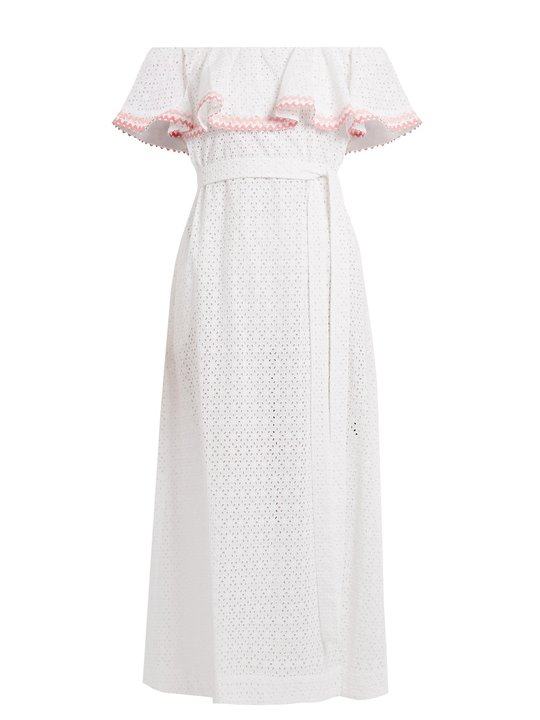 Mira ruffle-trimmed broderie-anglaise cotton dress展示图