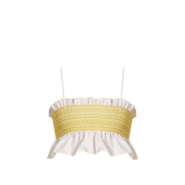 Smocked-cotton cropped top