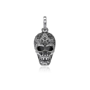 Blackened 925 Sterling Silver and Zirconia Maori Skull Pendant