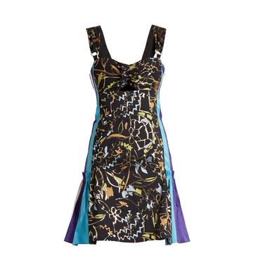 Contrast-panel embroidered-jacquard mini dress