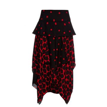 Polka-dot print handkerchief-hem skirt