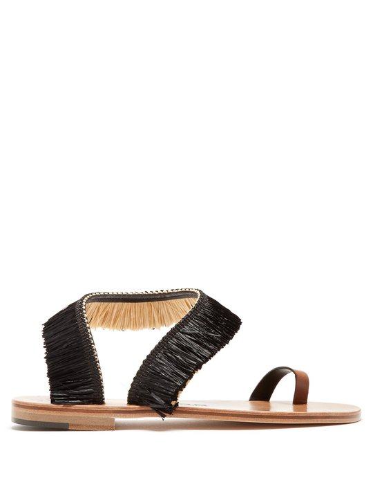 Angela raffia-embellished leather sandals Angela raffia-embellished leather sandals展示图