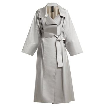 Tie-waist reflective trench coat