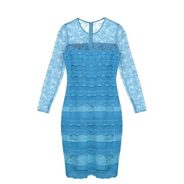 Long-sleeved tiered-lace dress