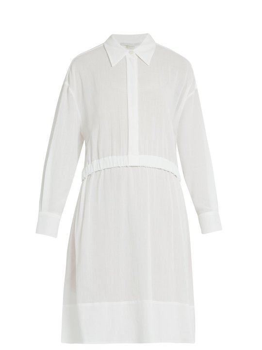 Long-sleeved elasticated-waist cotton dress展示图