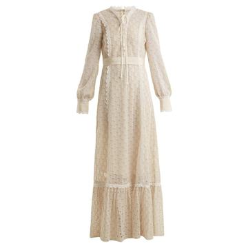 Logo-macramé lace-trimmed cotton-blend gown