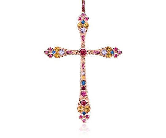 18k Rose Gold Plated Sterling Silver Royalty Cross Pendant展示图