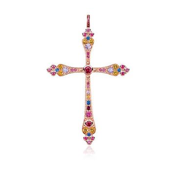 18k Rose Gold Plated Sterling Silver Royalty Cross Pendant