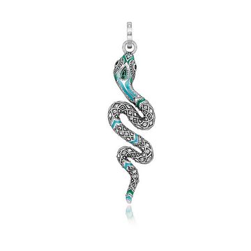 Blackened Sterling Silver, Enamel and Glass-ceramic Stones Snake Pendant