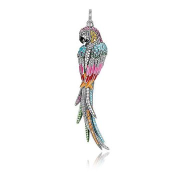 Gold Plated Sterling Silver, Enamel and Glass-ceramic Stones Parrot Pendant