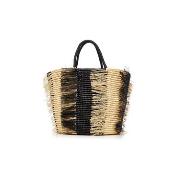 Maxi Striped Two-Tone Toquilla Straw Tote