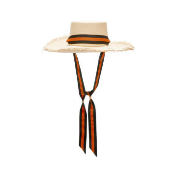 M'O Exclusive Wide Frayed Brim Straw Hat