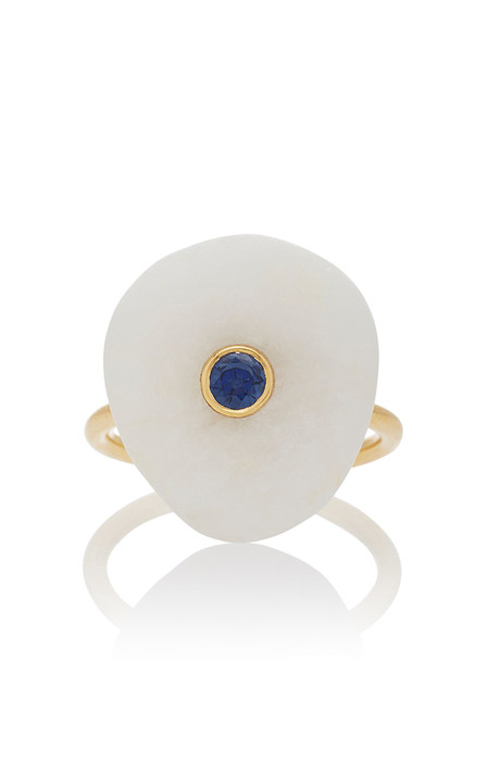 M'O Exclusive: 18K Gold, Beach Stone and Sapphire Sea Ring展示图