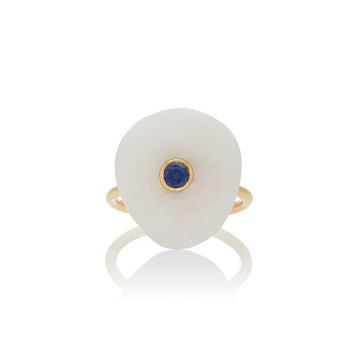 M'O Exclusive: 18K Gold, Beach Stone and Sapphire Sea Ring