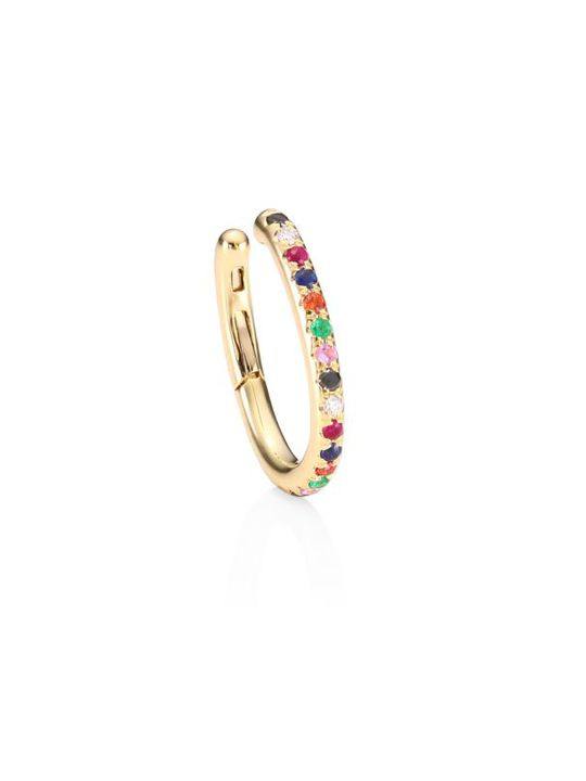Rainbow Multicolor Diamond, Sapphire &amp; 14K Yellow Gold Ear Cuff展示图