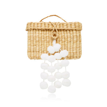 Baby Roge Pom Pom-Embellished Woven Raffia Tote