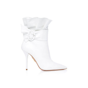 Palace Ruffled White Leather Ankle Boots