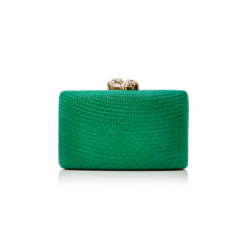 Jen Embellished Woven Straw Clutch