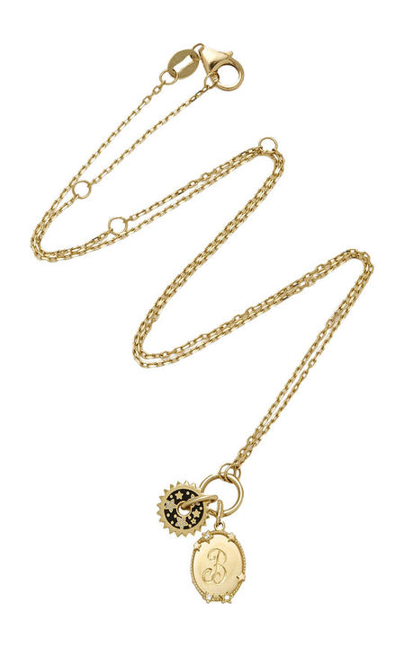 M'Onogrammable Oval Star And Dark Blossoms Disk Drop Necklace展示图