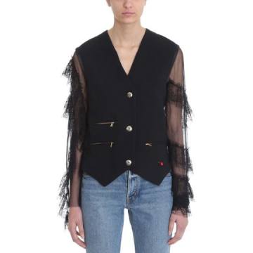 Giacobino Black Linen And Cotton Blend Lace Sleeve Jacket