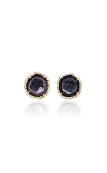 18K Gold, Diamond and Blue Geode Earrings展示图