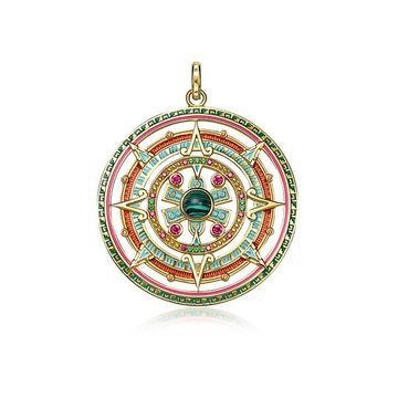 Gold Plated Sterling Silver, Enamel and Glass-ceramic Stones Amulet Pendant