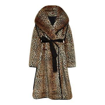 Belted Leopard-Print Faux Shearling Coat