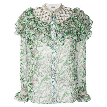 floral print ruffle trim shirt
