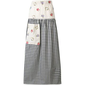 flower embroidered gingham maxi skirt