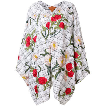 flower embroidered checked cape