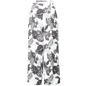 leaves printed flared trousers