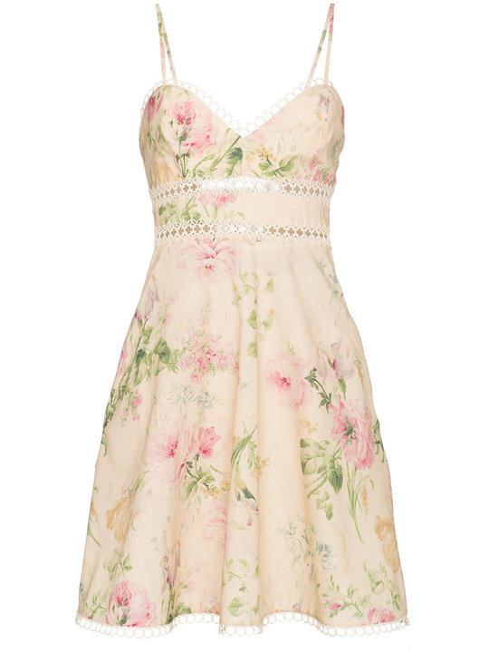 Iris sleeveless floral print cotton linen-blend sun dress展示图