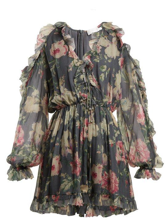 Iris floral-printed sheer-silk playsuit展示图