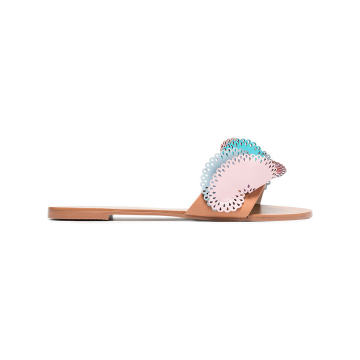 pink Soleil cutout ruffle leather slides