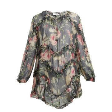 Iris floral-printed sheer-silk top