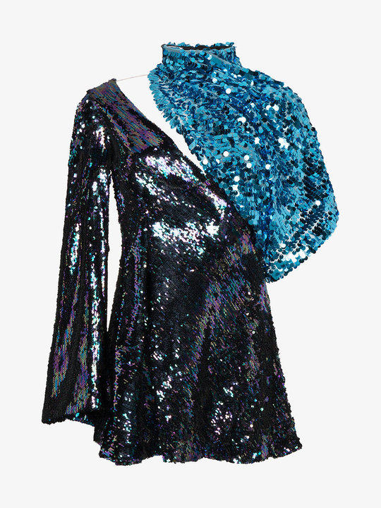 Sequin dress with asymmetric sleeve展示图