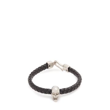 Skull-charm leather bracelet