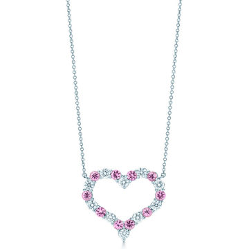蒂凡尼的心粉红蓝宝石和钻石铂金吊坠