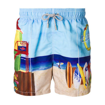 beach scene swim trunks